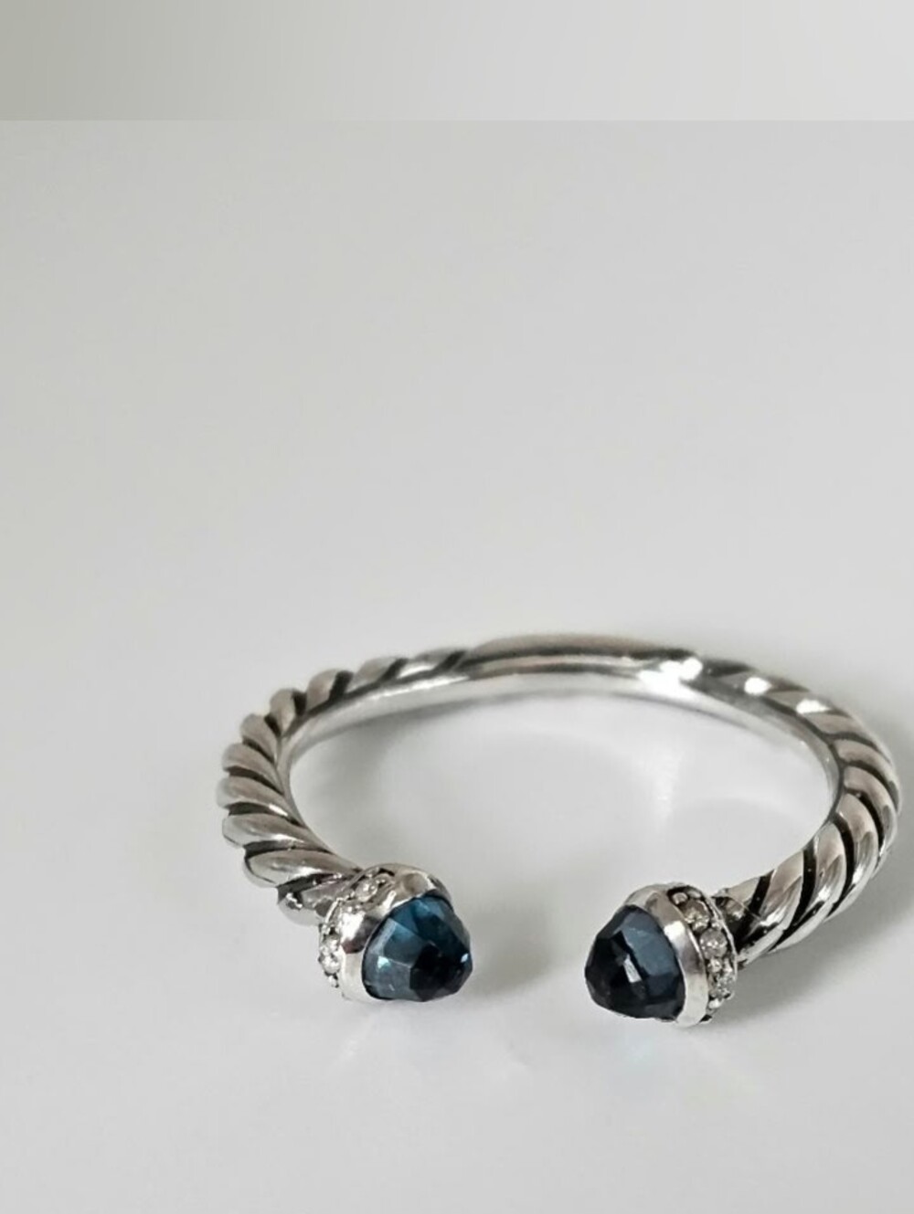 David Yurman Petite Cable Open Ring With Hampton Blue Topaz And Diamonds